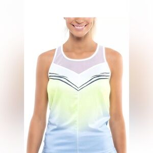 Lucky in Love Ombre Mesh Panel Tank Top in White, Yellow, Blue